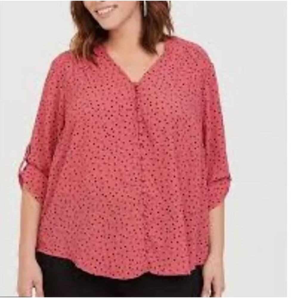 Torrid Haper Women's Blouse Polka Dot Button Loop Georgette Pink Plus Size 1X